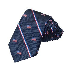 Brooks Brothers Irregular 100% Silk Blue Striped Youth Tie USA Flag 51" L x 3" W